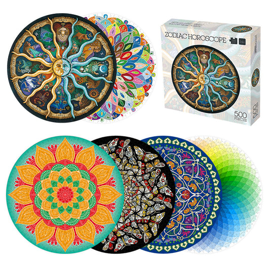 Round Puzzle 500 Pieces Zodiac Rainbow Magic Kaleidoscope