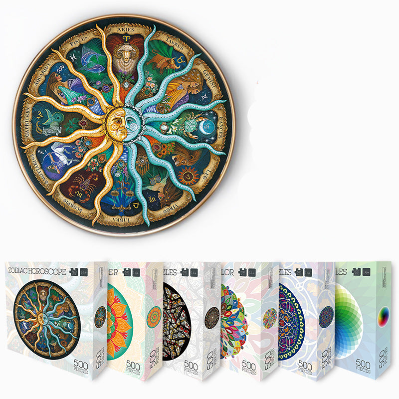 Round Puzzle 500 Pieces Zodiac Rainbow Magic Kaleidoscope