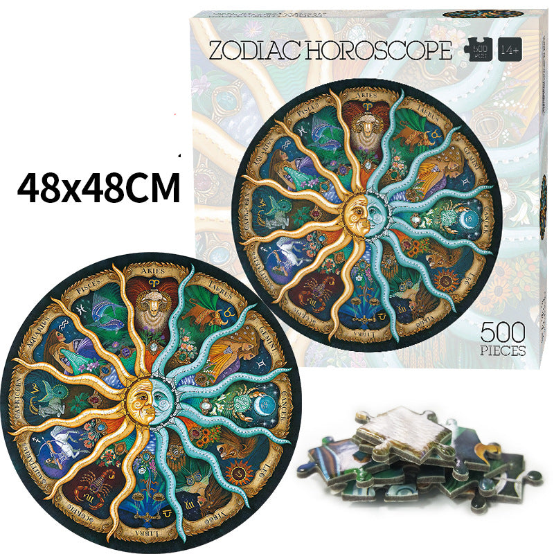 Round Puzzle 500 Pieces Zodiac Rainbow Magic Kaleidoscope